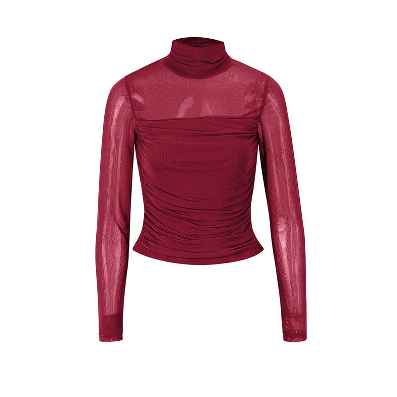 Damen Langarmshirt mit eleganter Raffung und transparentem Design