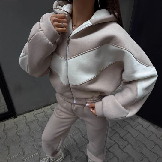 Damen Athleisure-Zweiteiler aus schwerem Neopren-Fleece mit geometrischen Teilungsnähten und hoher Taille Shop Nory