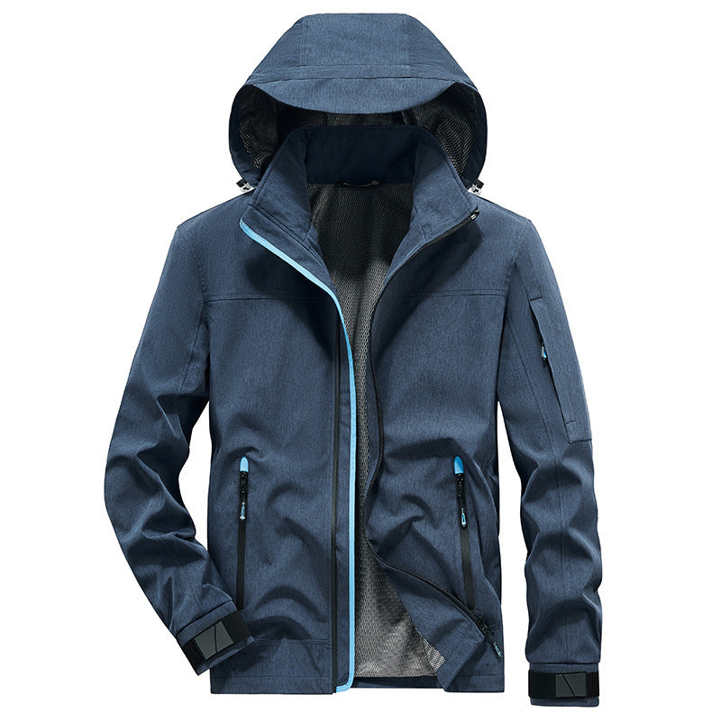 Herren Atmungsaktive Softshell-Outdoorjacke mit Kapuze, verschweißten Reißnähten und Ärmel-Tasche Shop Nory