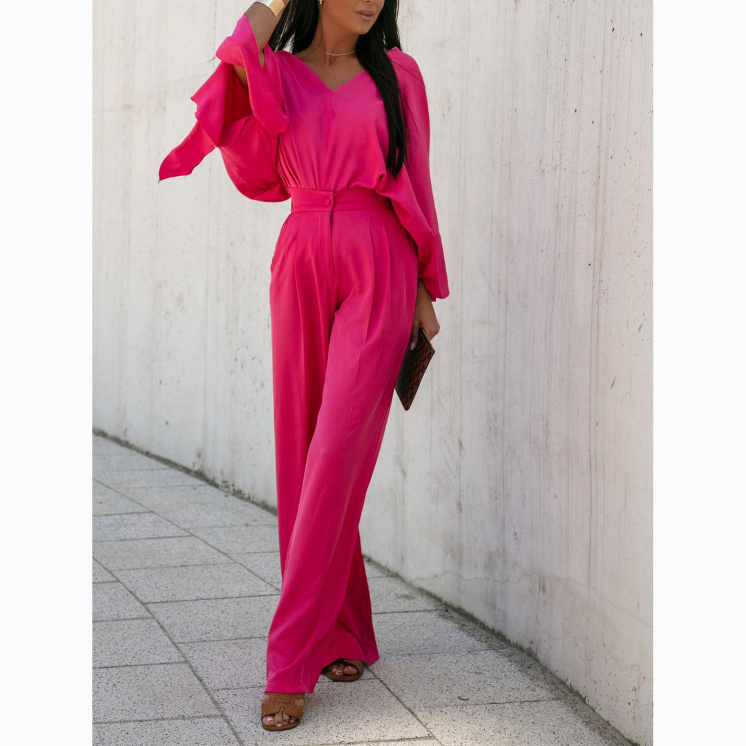 Damen Eleganter Jumpsuit mit weiten Ärmeln und schmalem Taillengürtel