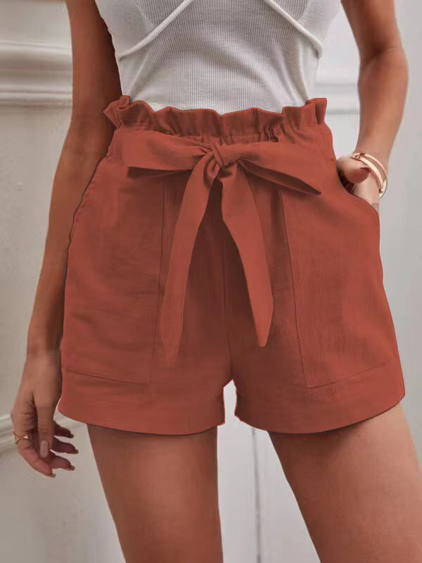 Damen elegante Shorts mit Bindegürtel und breitem Bund