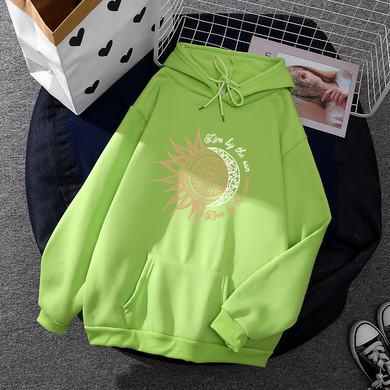 Damen nan Kapuzenpullover mit Sonn-und-Mond-Mandala, Kängurutasche und angerautem Fleece Shop Nory