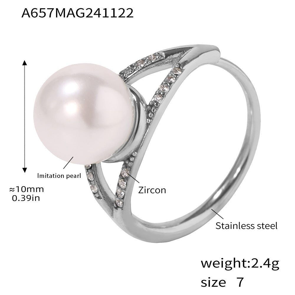 Damenring mit Imitationsperle und Zirkon in elegantem Design Shop Nory