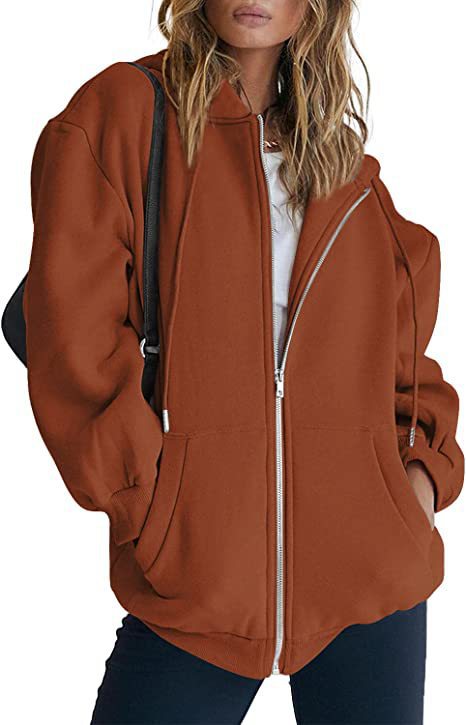 Damen nan oversized Kapuzenjacke mit durchgehendem Reißverschluss Kängurutaschen und weichem Sweatmaterial Shop Nory