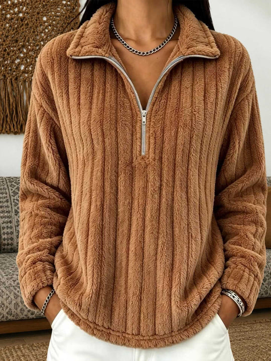 Damen Kuscheliger Plüsch-Halfzip-Pullover mit Stehkragen Shop Nory