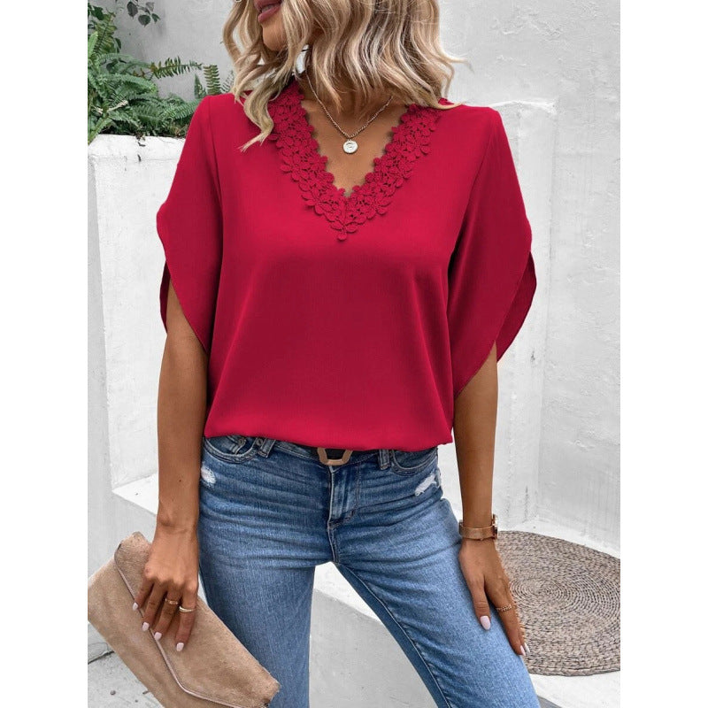 Damen elegante Bluse mit Spitzenverzierung Shopnory