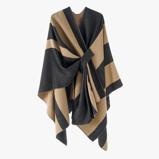 Damen Wickel‑Cape mit breitem Streifenmuster und Bindegürtel Shop Nory