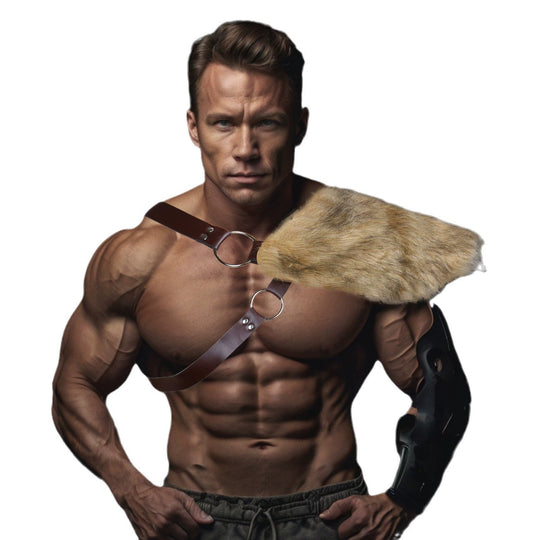Herren dekoratives Leder‑Brustgeschirr mit abnehmbarem Kunstfell‑Schulterpolster Shop Nory