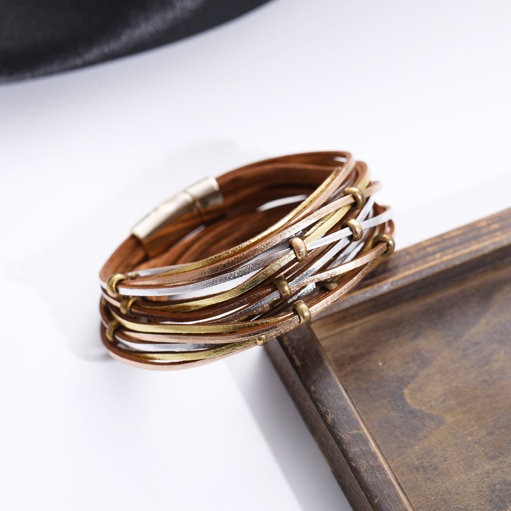 Damen Lederarmband mit eleganten Metallelementen Shop Nory