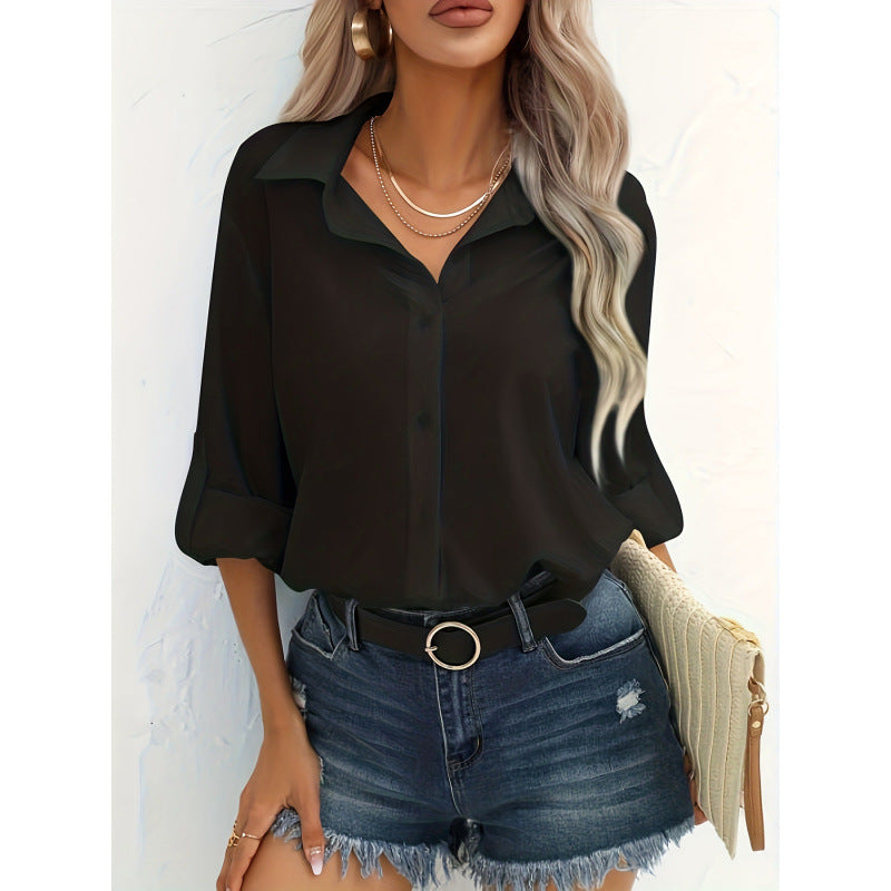 Damen elegante langärmelige Bluse aus atmungsaktiver Baumwolle