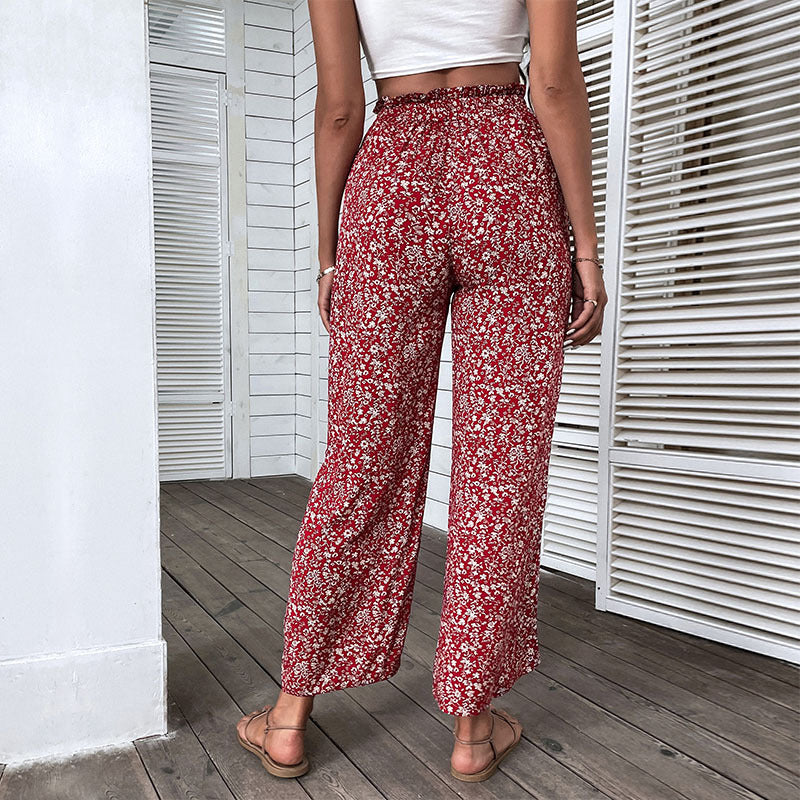 Damen Leichte High‑Waist Palazzo‑Hose mit Gummibund, Blumenprint und seitlichem Beinschlitz Shop Nory
