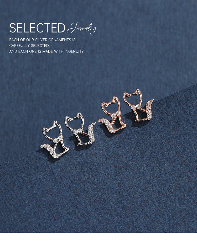 1 Paar 925 Sterling Silber Zirkon 925 Sterling Silber Ohrringe Katzenohren Stecker | Shop Nory