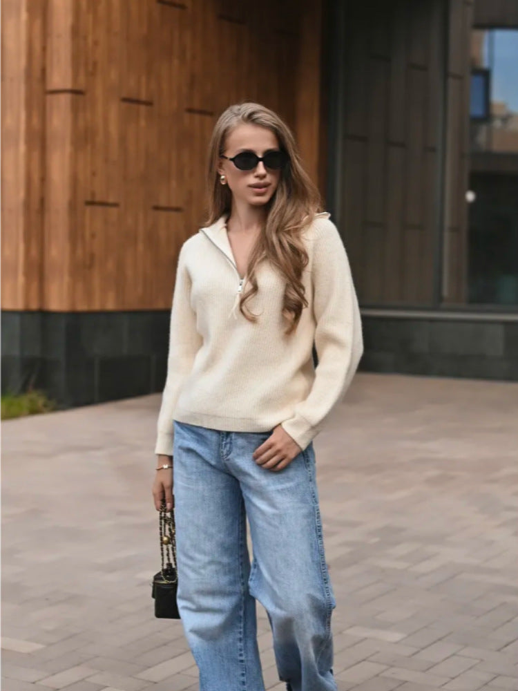 Damen Eleganter Pullover mit halbem Reißverschluss Shop Nory