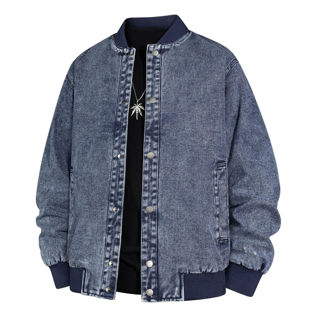 Herren Denim-Bomberjacke mit Rippkragen und Druckknopfverschluss Shop Nory