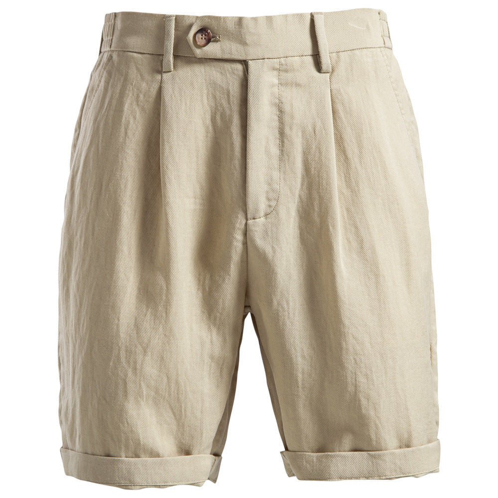 Herren nan lässige Leinenshorts mit Umschlag und Bundfalten