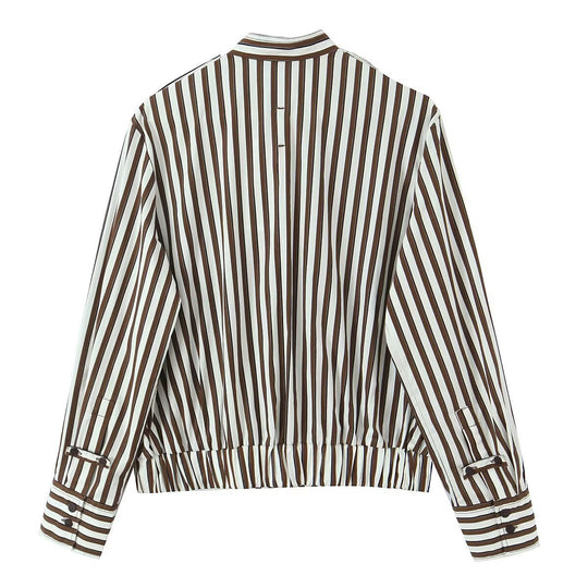 Damen Gestreifte Blouson-Hemdbluse mit Stehkragen, Schulterklappen und elastischem Saum Shop Nory