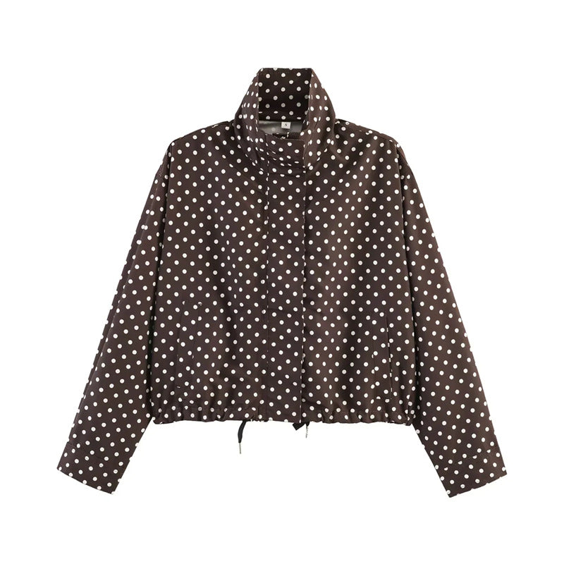Damen Gekürzte Punkte-Utility-Jacke mit Stehkragen und Tunnelzug Shop Nory