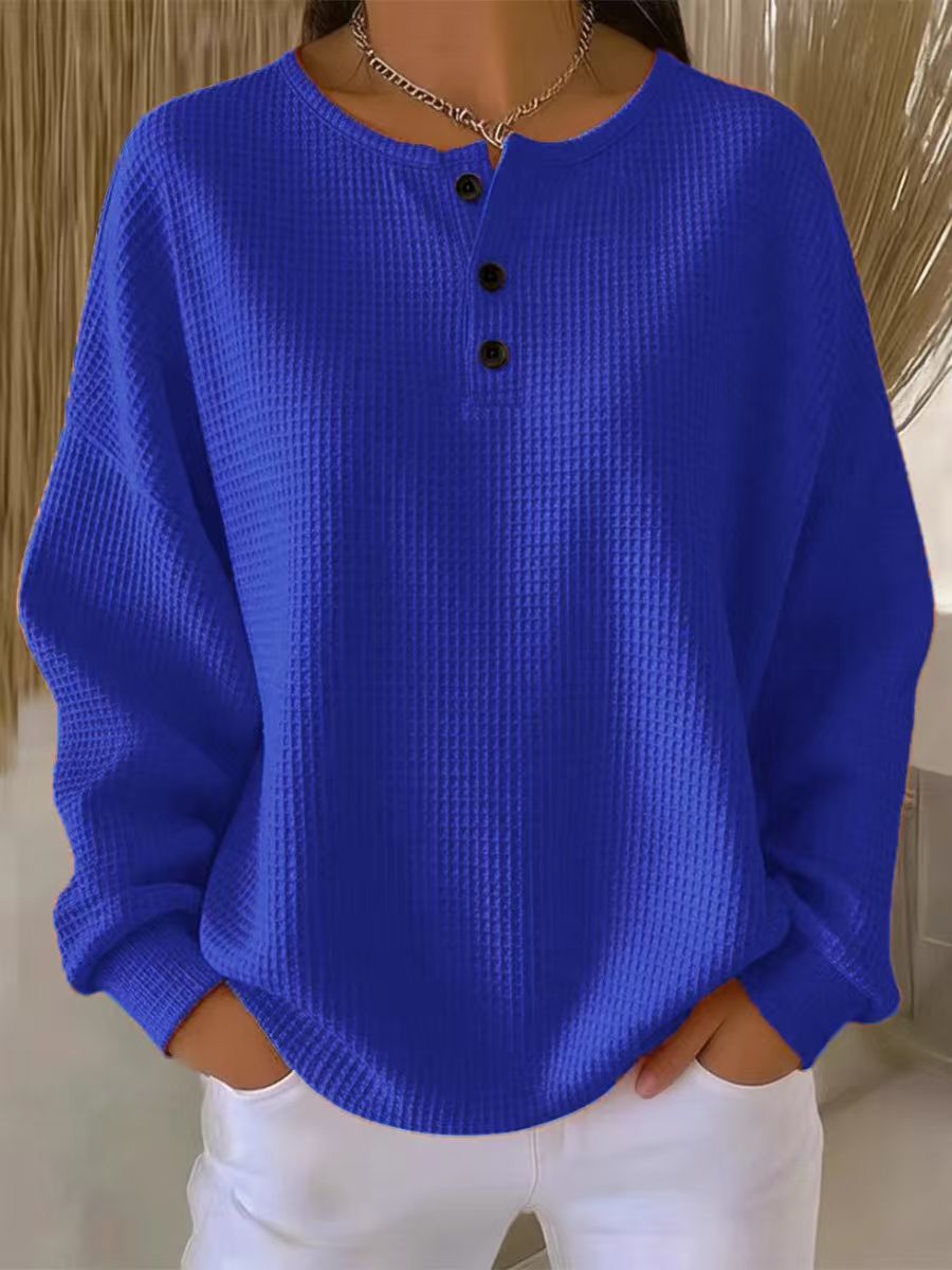 Damen Waffelstrick-Henley-Longsleeve mit Knopfleiste und Oversize-Passform Shop Nory