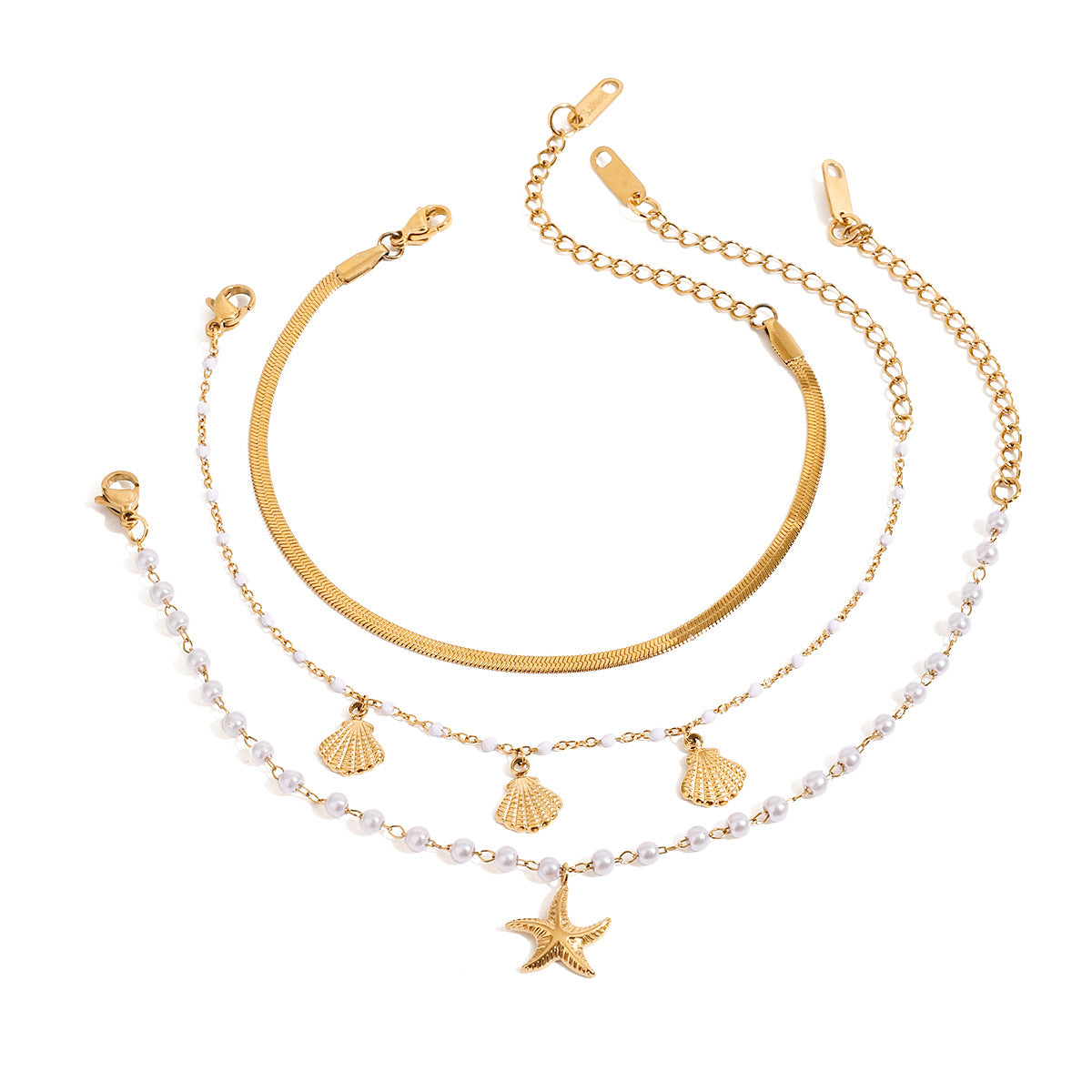 Damen Armband mit Muschel- und Sternenmotiven aus hypoallergenem Edelstahl Shop Nory