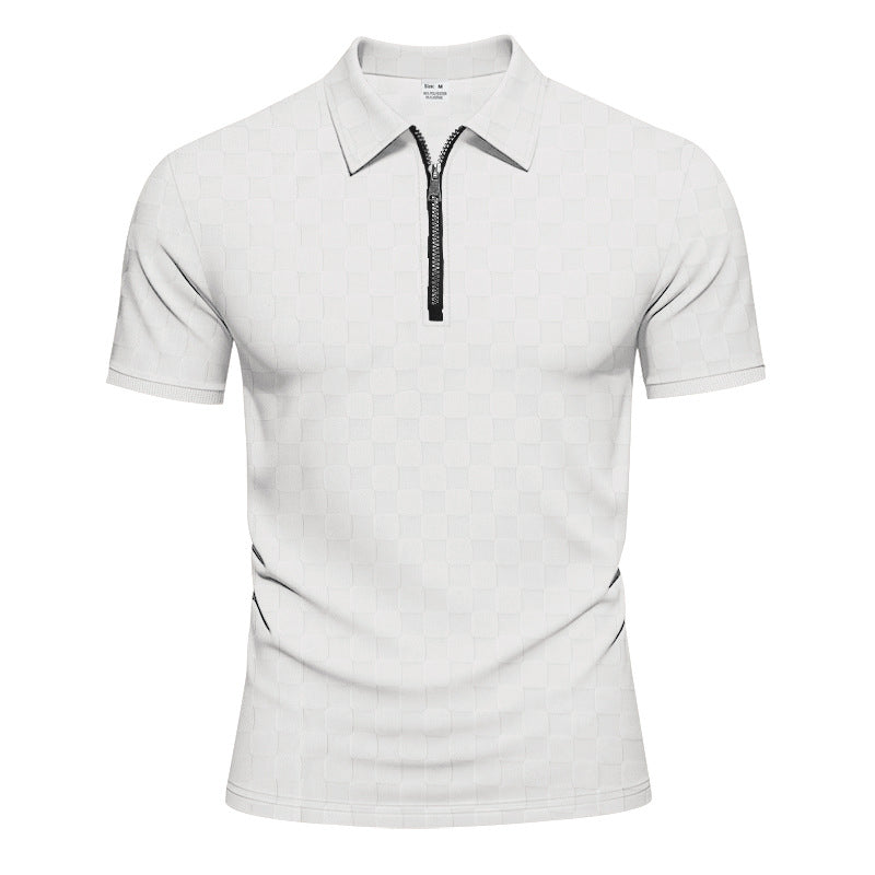 Herren nan kurzes Halbzip-Poloshirt aus strukturierter Waffelpiqué mit Hemdkragen und figurbetonter Passform Shopnory