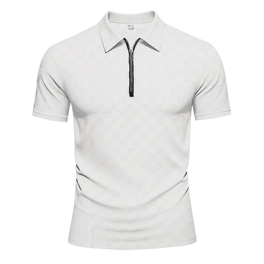 Herren nan kurzes Halbzip-Poloshirt aus strukturierter Waffelpiqué mit Hemdkragen und figurbetonter Passform Shopnory