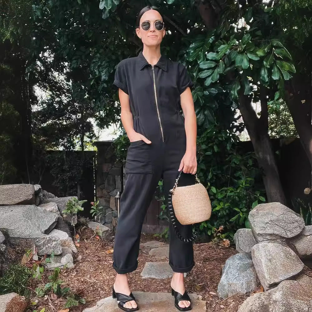Damen legerer Jumpsuit mit praktischen Taschen und Reißverschluss