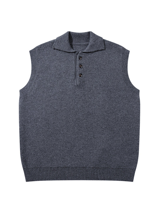 Unisex Ärmellose Strickweste mit Polokragen und Knopfleiste Shop Nory