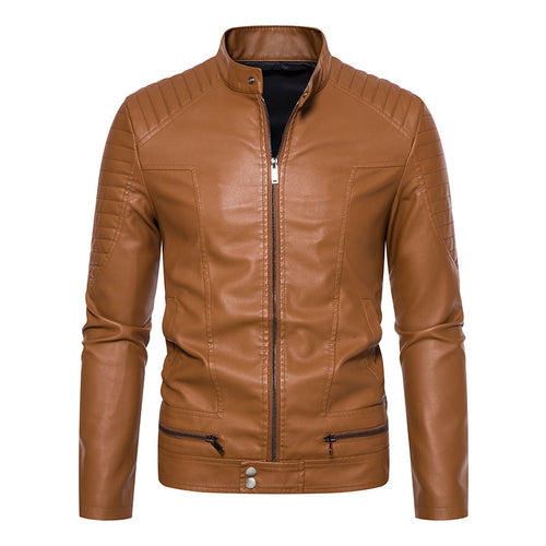 Herren Schmale Biker‑Blouson Kunstlederjacke mit Stehkragen, Ziersteppungen und Reißverschlusstaschen Shop Nory