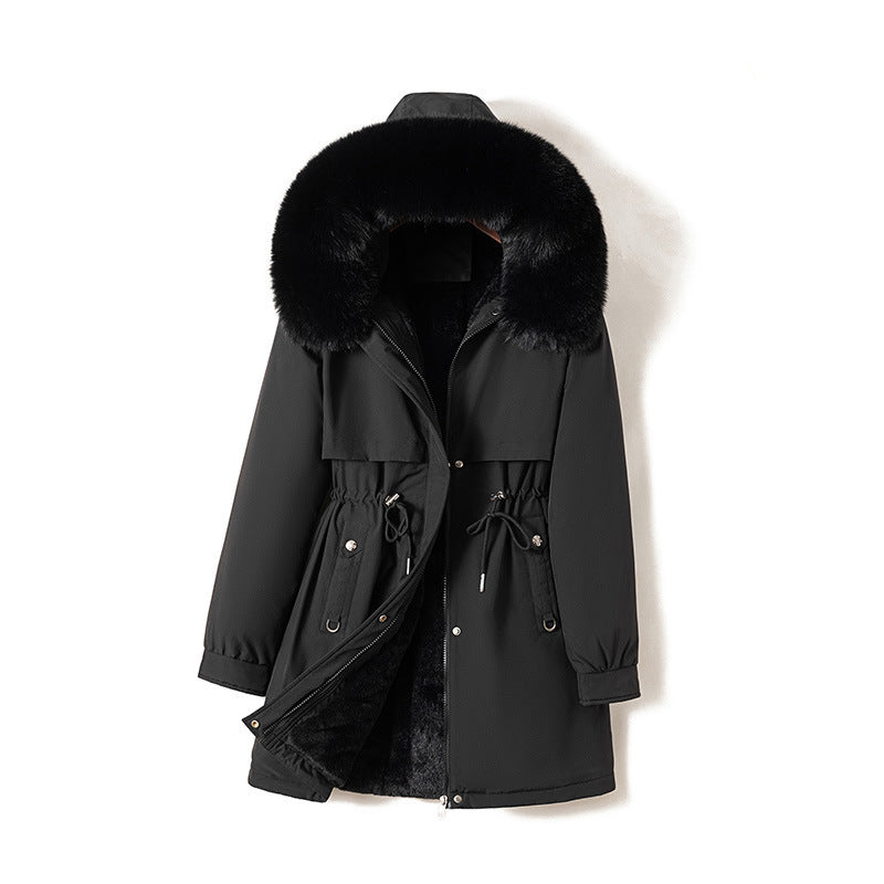 Damen nan moderner Thermoparka im Clean‑Look mit Oversize‑Fellkapuze, innenweichem Teddyfutter und verstellbarer Taille Shop Nory