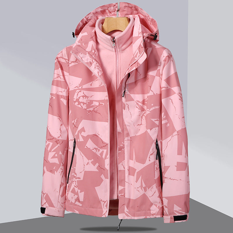 Damen zweilagige Softshelljacke mit abnehmbarer Fleece-Innenjacke und Kapuze Shop Nory