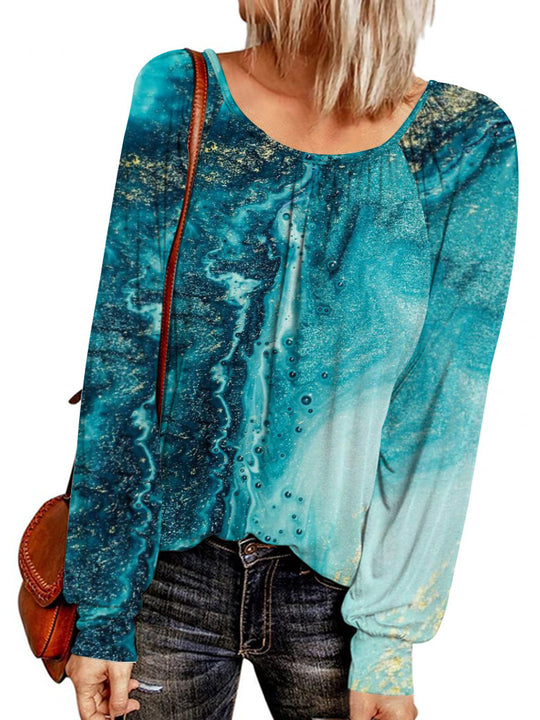 Damen Ethno-Print Oversize-Tunika mit Rundhalsausschnitt und langen Ballonärmeln Shop Nory
