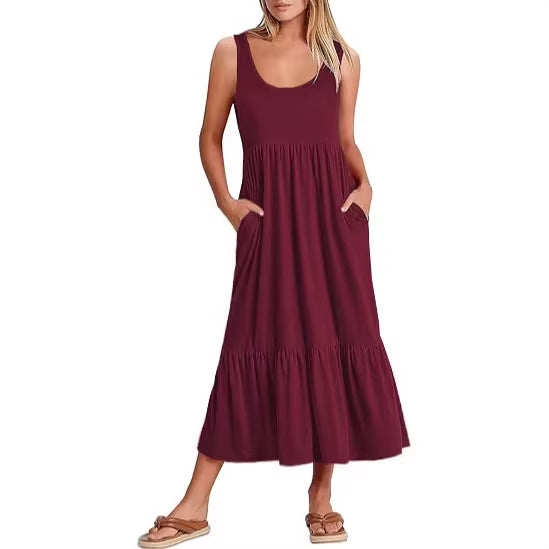 Damen Maxikleid mit fließendem Rock und praktischen Taschen