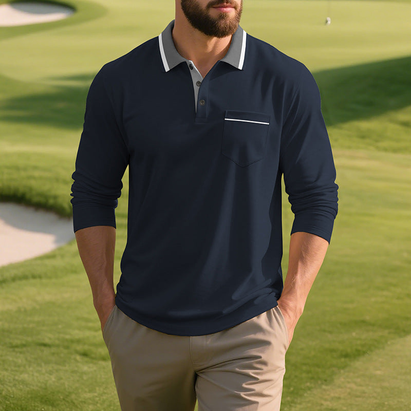 Herren Langarm Polo-Shirt aus atmungsaktivem Stoff mit modernem Kragen