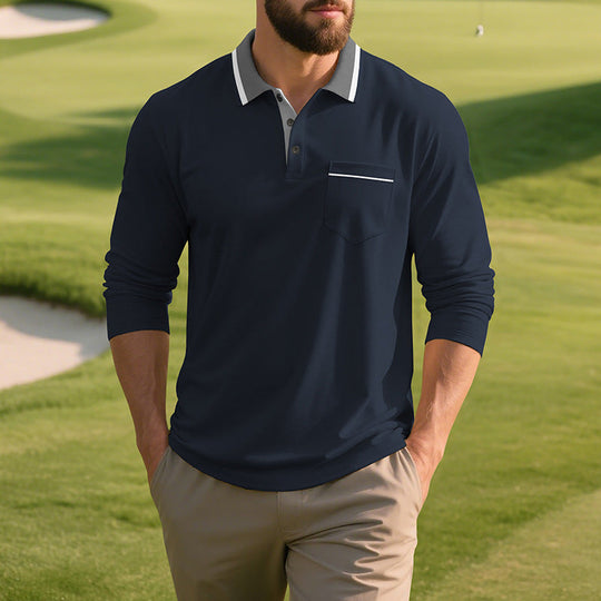 Herren Langarm Polo-Shirt aus atmungsaktivem Stoff mit modernem Kragen