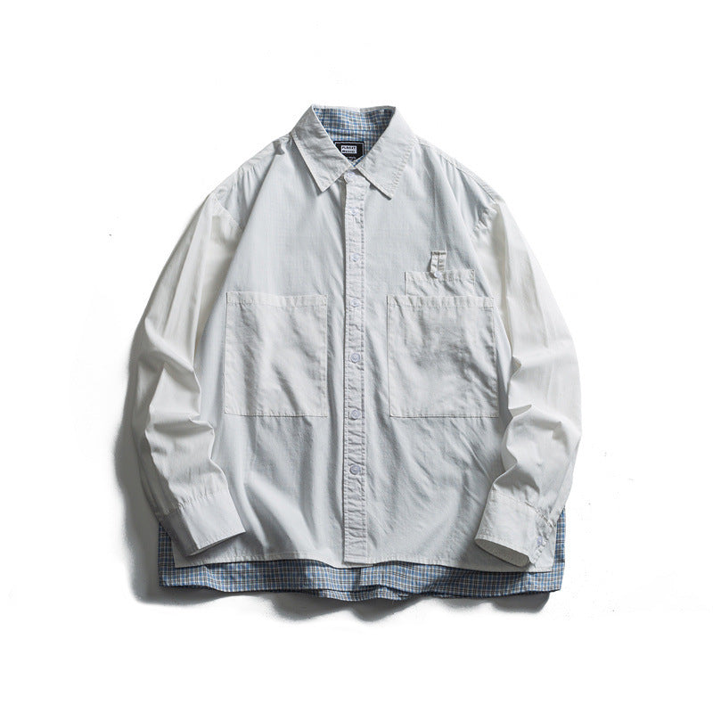 Herren Lagenlook-Overshirt mit aufgesetzten Fronttaschen, lockerer Passform und kariertem Untertritt Shop Nory