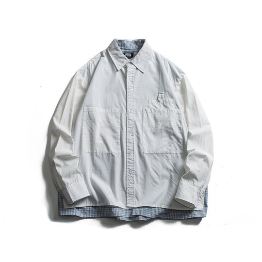 Herren Lagenlook-Overshirt mit aufgesetzten Fronttaschen, lockerer Passform und kariertem Untertritt Shop Nory
