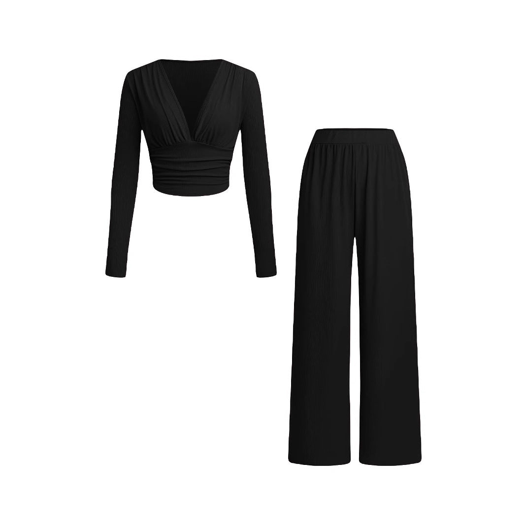 Damen lässiges und figurnahes Oberteil mit hochtaillierter Hose
