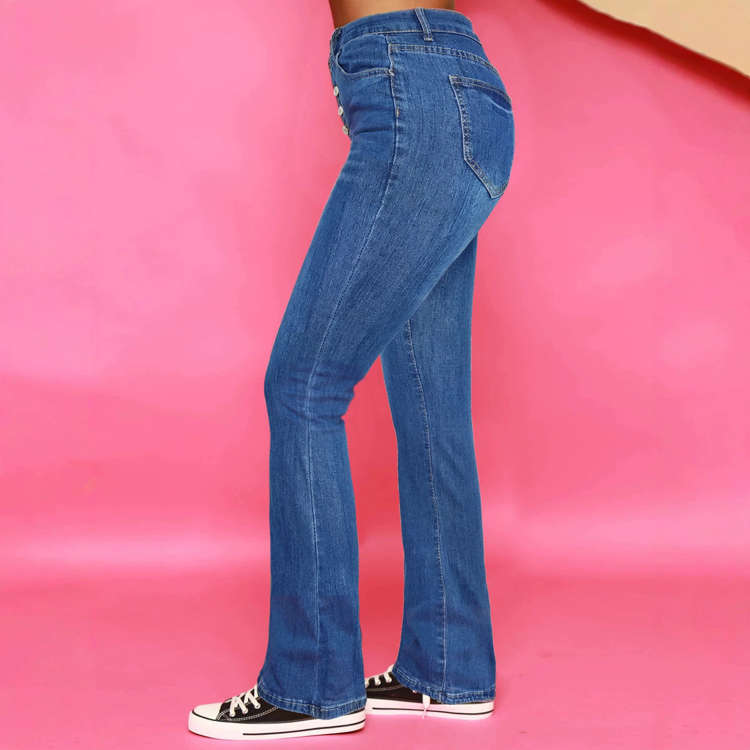 Damen Hochtaillierte Stretch-Flared-Jeans mit sichtbarer Knopfleiste und sculptendem Sitz Shop Nory