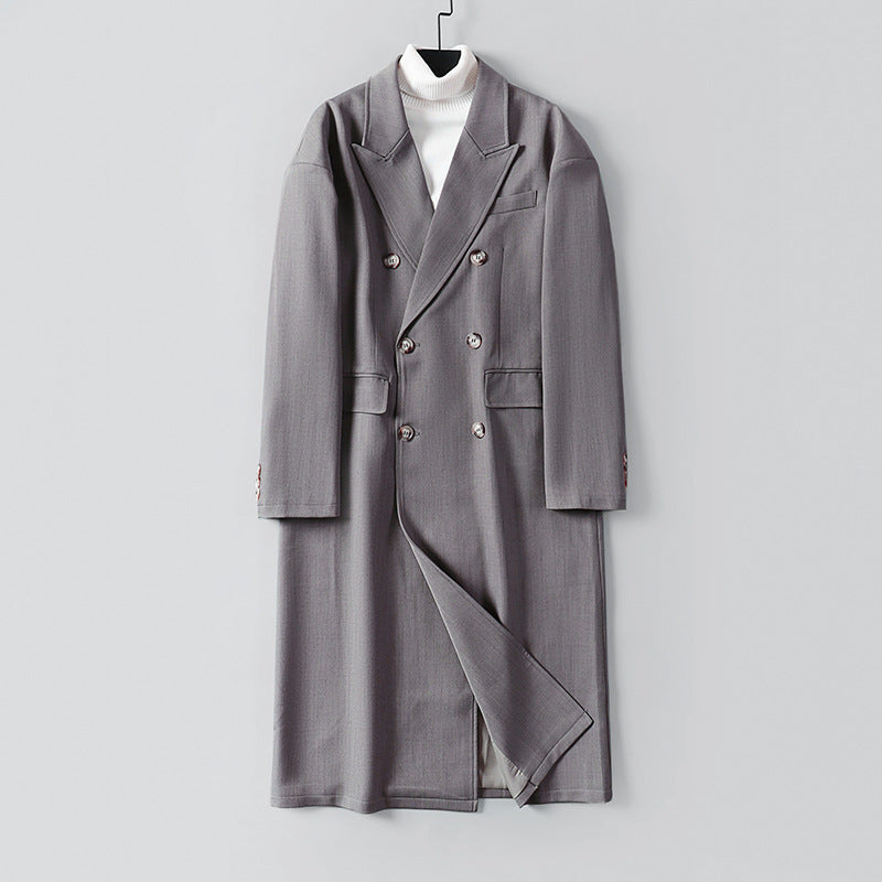 Herren Doppelreihiger Longline-Mantel aus Wollmix mit schmalem Schalkragen Shop Nory