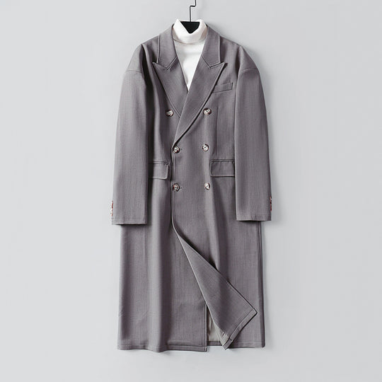 Herren Doppelreihiger Longline-Mantel aus Wollmix mit schmalem Schalkragen Shop Nory