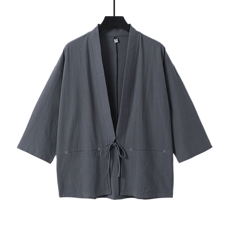 Damen Lockerer Kimono-Cardigan aus Baumwollmix mit Tunnelzug und Hüfttaschen Shop Nory