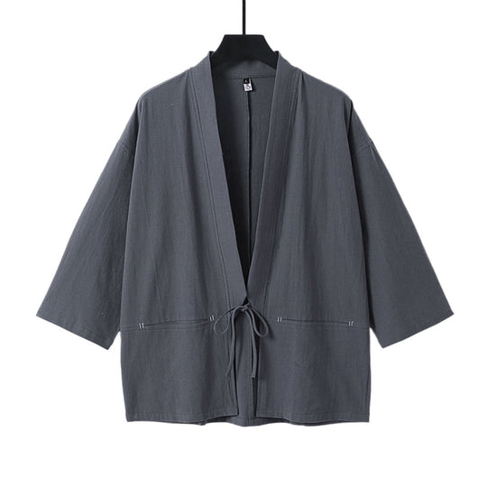 Damen Lockerer Kimono-Cardigan aus Baumwollmix mit Tunnelzug und Hüfttaschen Shop Nory