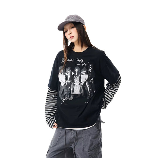 Damen Lässiges Oversized T-Shirt mit gestreiften Ärmeln Shop Nory