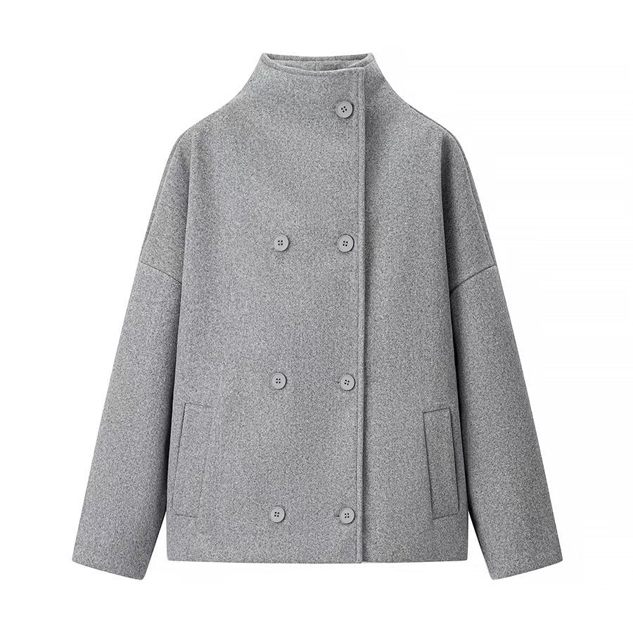 Damen Doppelreihiger Kurzmantel mit Stehkragen, überschnittener Schulter und klarer Boxy-Silhouette Shop Nory