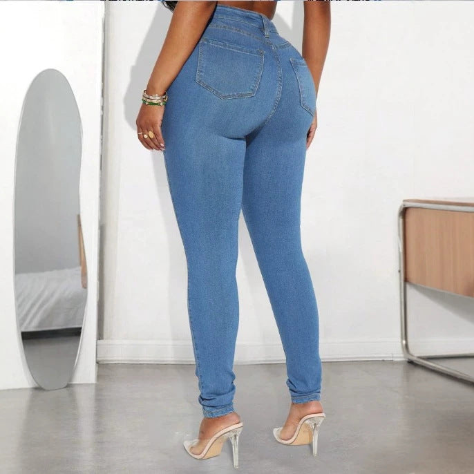 Damen Hochtaillierte figurformende Skinny-Jeans mit Perlenblüten-Applikation Shop Nory