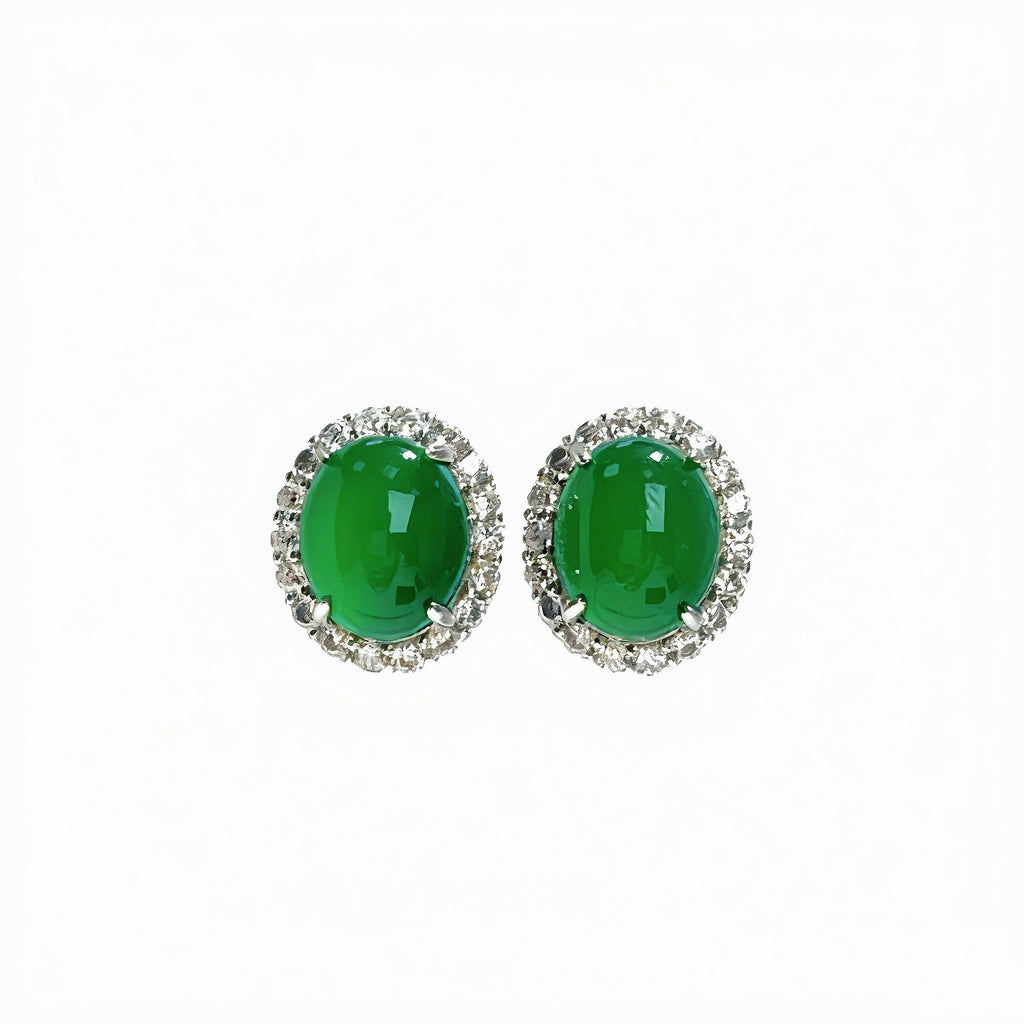 Damen Ohrringe mit ovalem Jadestein und funkelndem Zirkonia-Rahmen Shop Nory