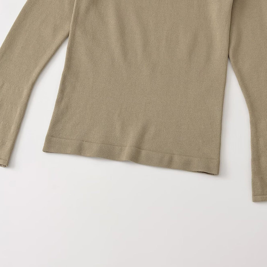 Damen Feinstrick-Longsleeve mit Henley-Knopfleiste und ausgestellten Trompetenärmeln Shop Nory