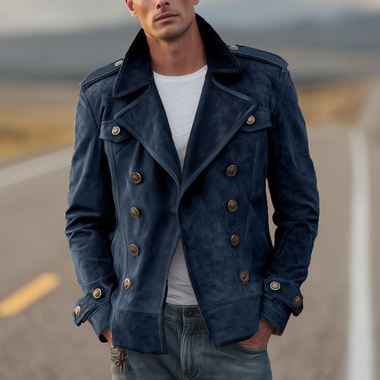 Herren Doppelreihige Wildlederjacke im Aviator‑Stil mit Epauletten Shop Nory