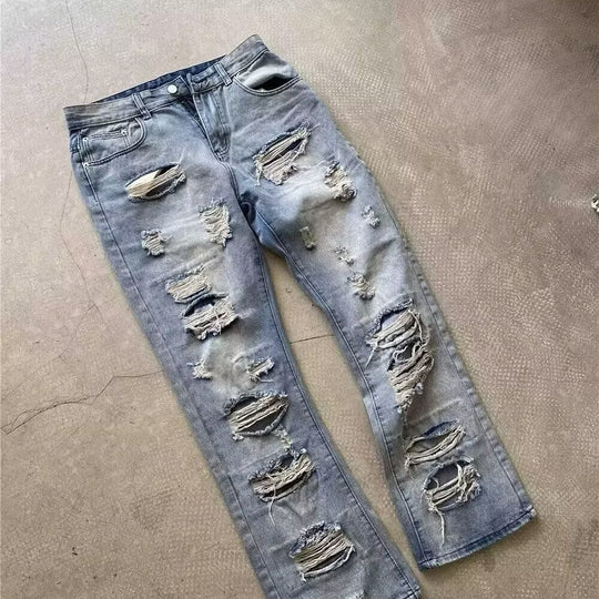 Herren Extraweite Ripped Baggy-Jeans mit tiefem Schritt und ausgeprägten Destroyed-Details Shop Nory