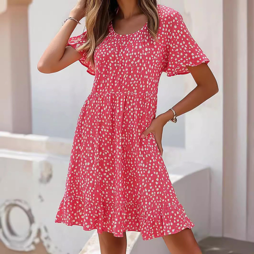 Damen lässiges Freizeitkleid mit fließendem Schnitt und Rüschensaum